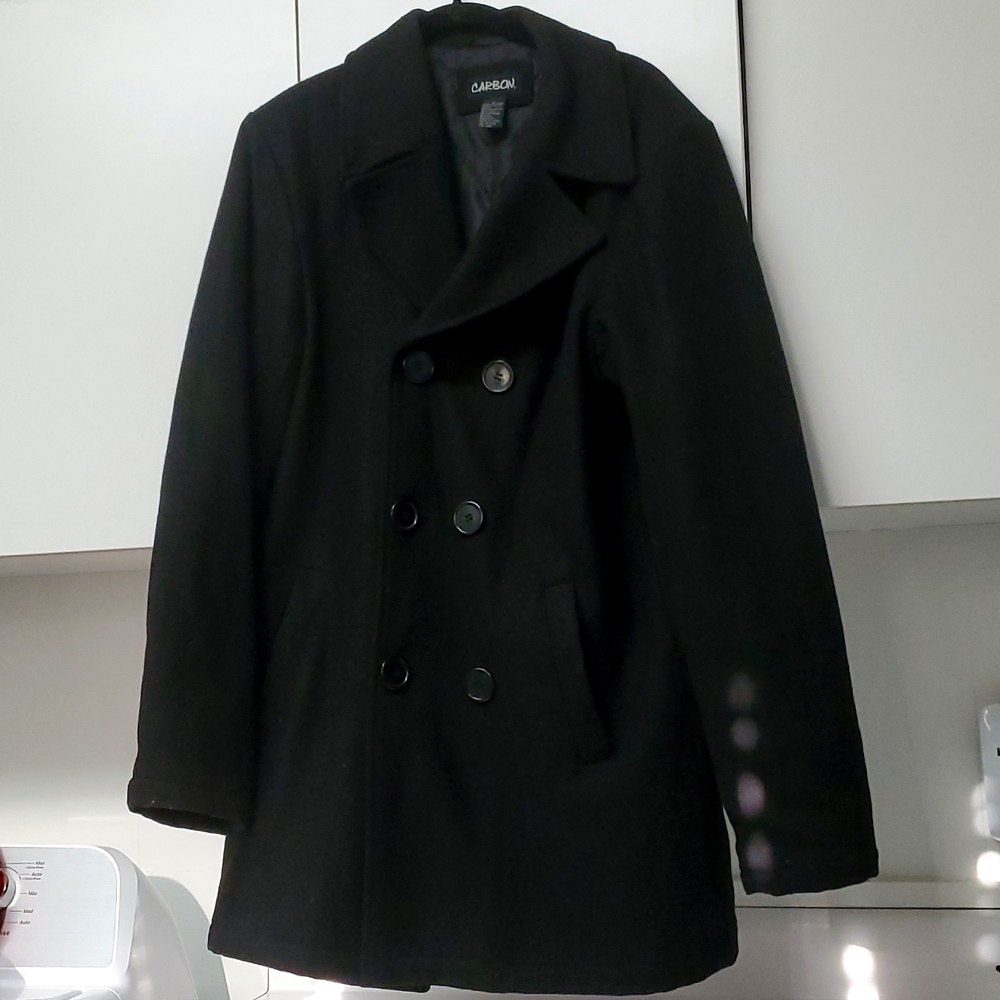 Carbon Mens Large Peacoat Jacket Black Vintage